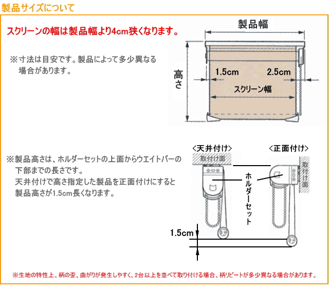 調光ロールスクリーン センシア　サイズについて